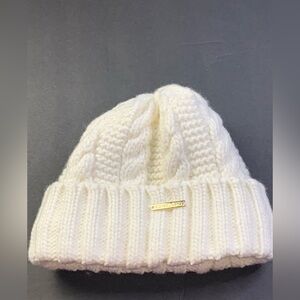 Michael Kors Womens Cable Knit Beanie Hat Winter Cream Wool Blend. EC